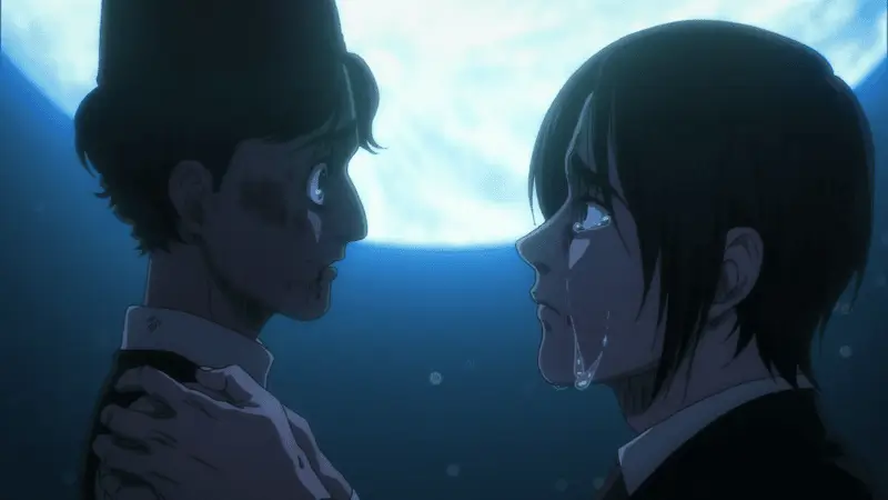 attack on titan season 4 part 3 scene of Eren crying and apologizing