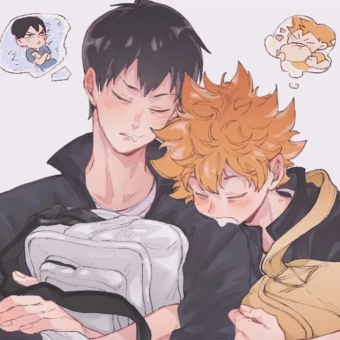 Fan Art ship of Hinata sleeping on Kageyama's shoulder