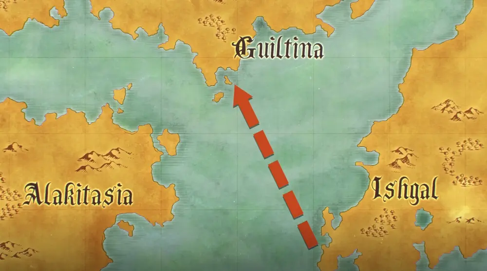 Ishgal to Guiltina map during the travel in Fairy Tail 100 Year Quest